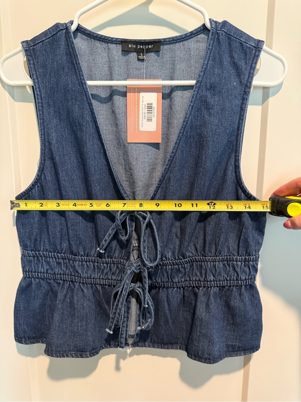 Blu Pepper Blue Denim Tie-Front Peplum Vest - Picture 3 of 6